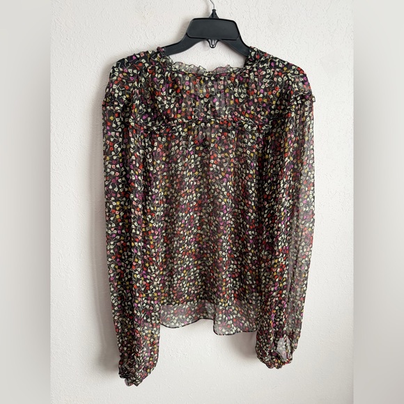 Joie Sheer Black Pink Floral Tie V-Neck Bishop Sleeve Blouse Womens M Preppy - Picture 5 of 5